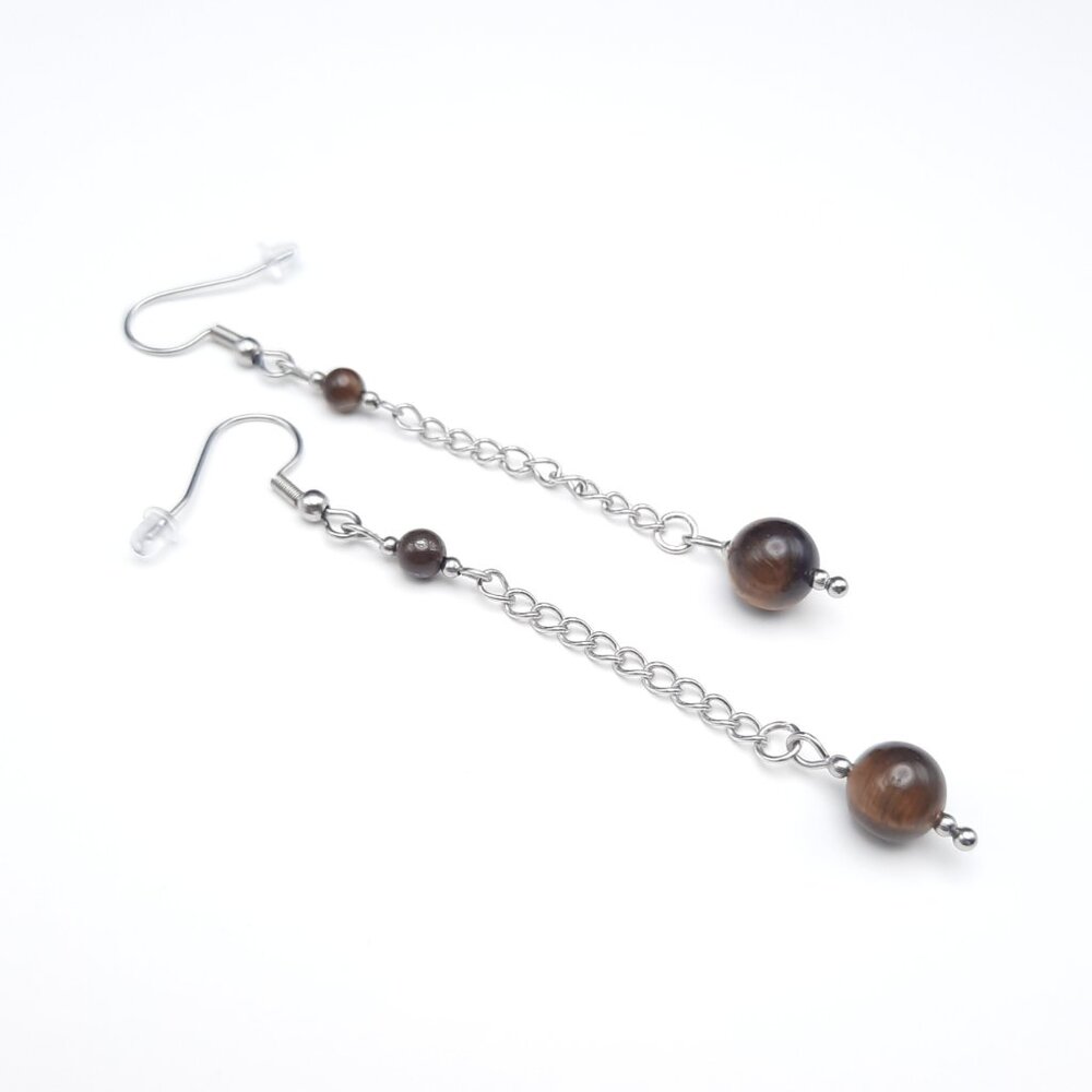 Tigereye Chakra Healing Gemstone Dangle Drop Chain Earrings Handmade Jewelry